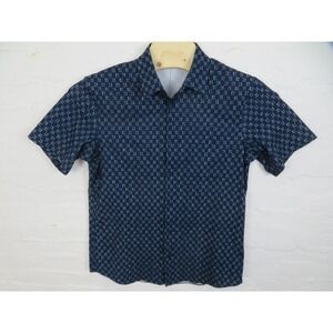 Lululemon Airing Shirt Mens Large Blue Geometric Short Sleeve Button Up Casual